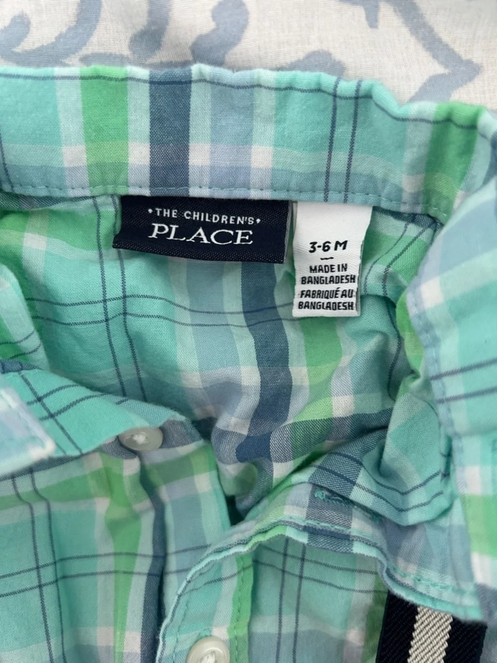 The Children's Place Aqua, Navy & Green Plaid Shirt (3-6 Months) - Picture 2 of 3
